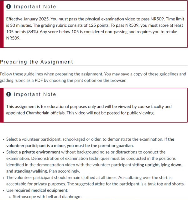 NR509 Week 7 Assignment: Physical Examination Video Evaluation