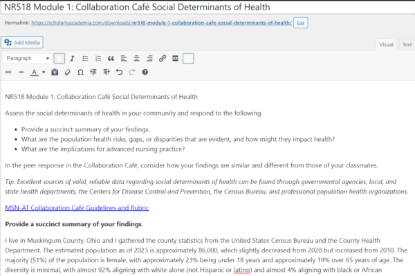 NR518 Module 1 Collaboration Café: Social Determinants of Health