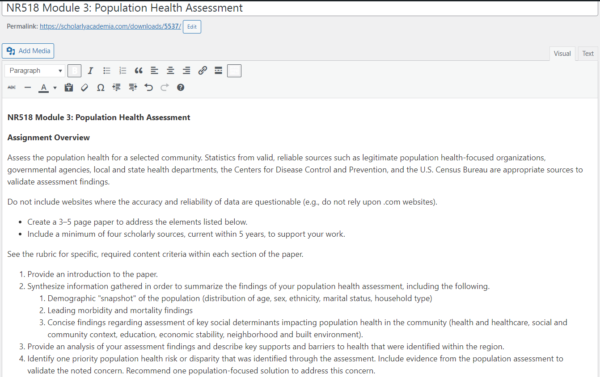 NR518 Module 3: Population Health Assessment
