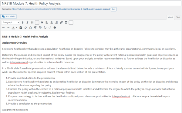 NR518 Module 7: Health Policy Analysis
