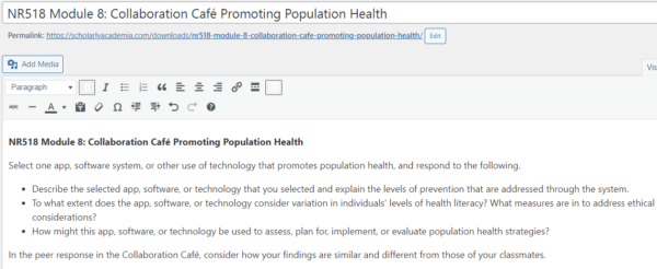 NR518 Module 8 Collaboration Café: Promoting Population Health